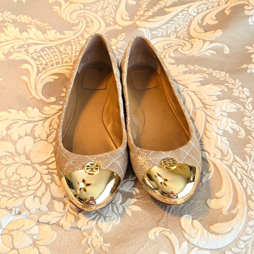 Tory Burch Quilted Cap-Toe Ballet Flats Size 10